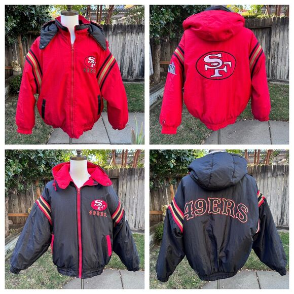 Red and Black Puffer Jacket with SF 49ers Logo - Picture 1 of 16